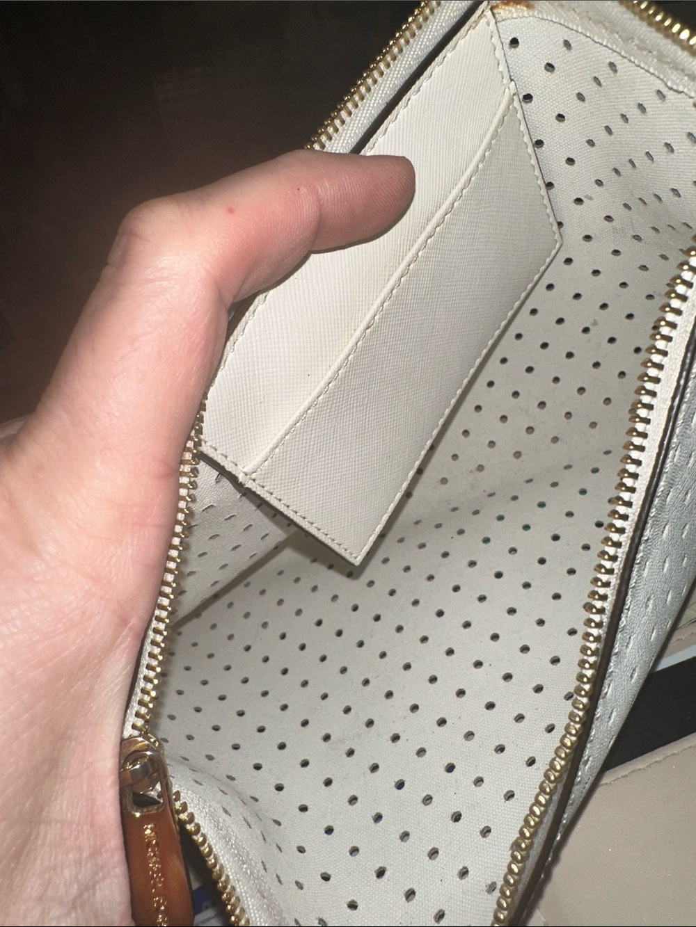 NWOT Michael Kors Ivory Perforated Zip Wristlet Clutch with Gold Hardware - Picture 3 of 6